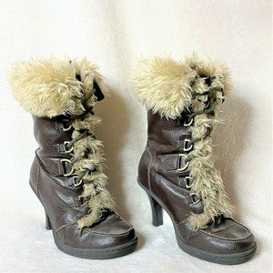 Bamboo Brand Faux Fur & Leather Stilettos
